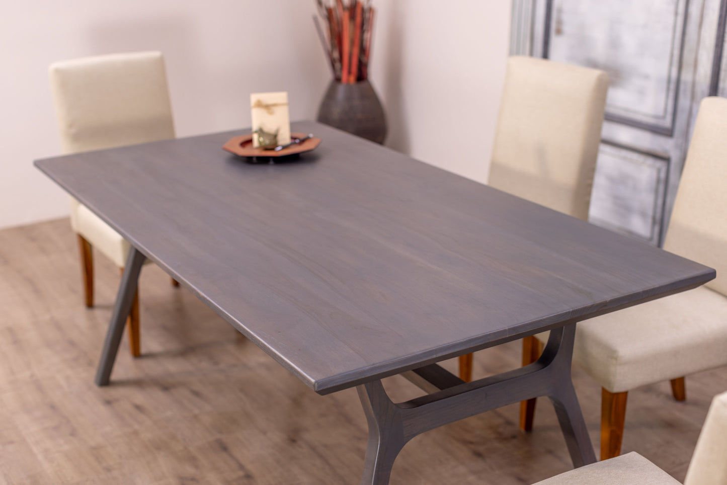 72x38" Alto Teak Dining Table, Smooth-Texture Anthracite Grey Finish