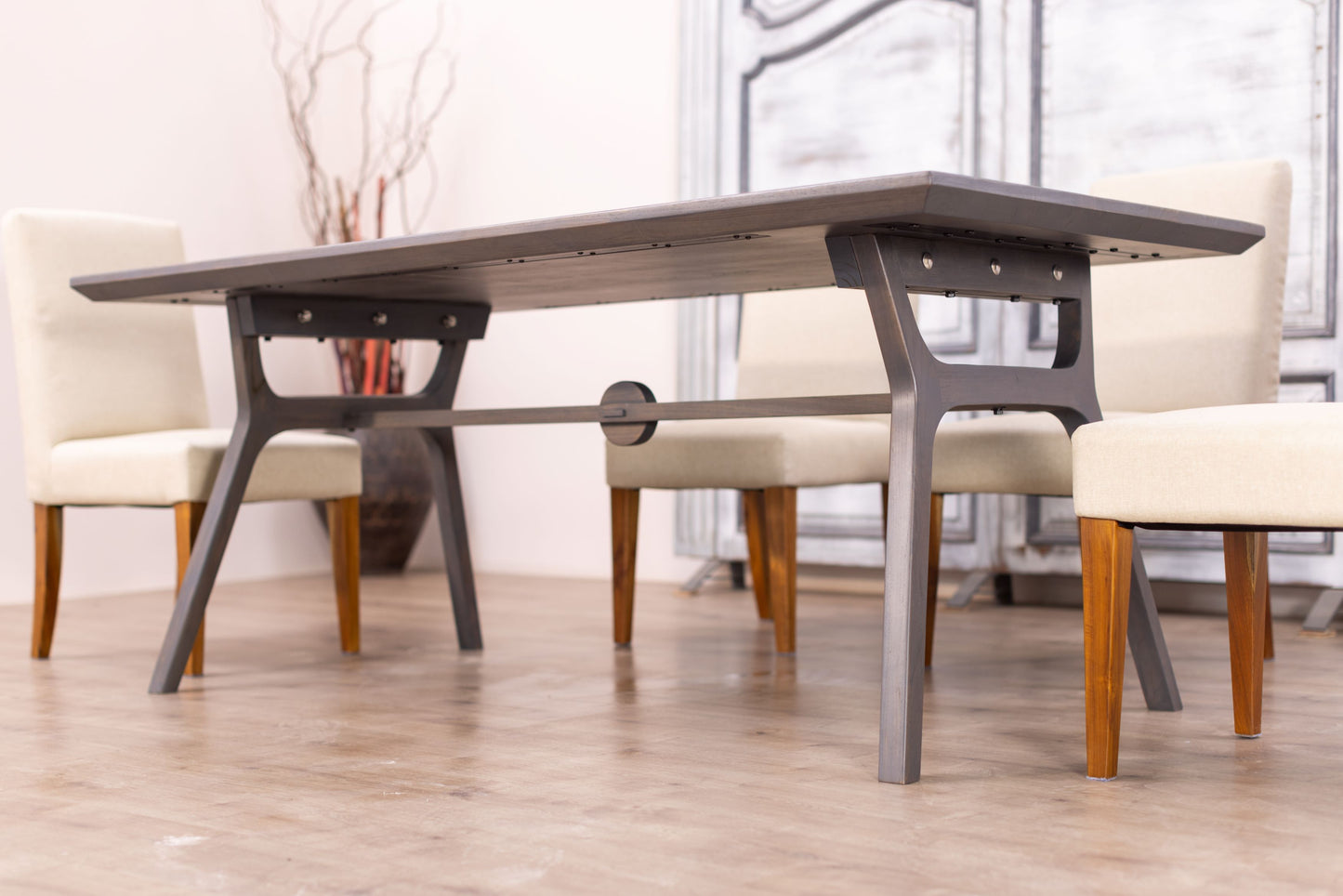72x38" Alto Teak Dining Table, Smooth-Texture Anthracite Grey Finish