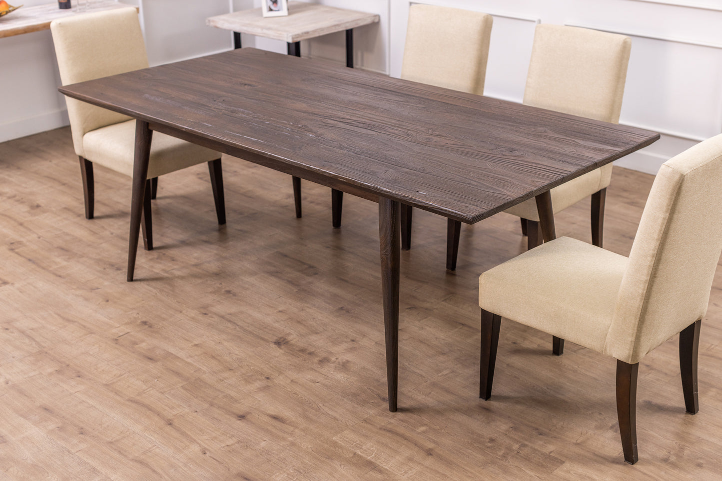 84x40" Chicago Oak Dining Table, Brushed-Texture Cocoa Finish