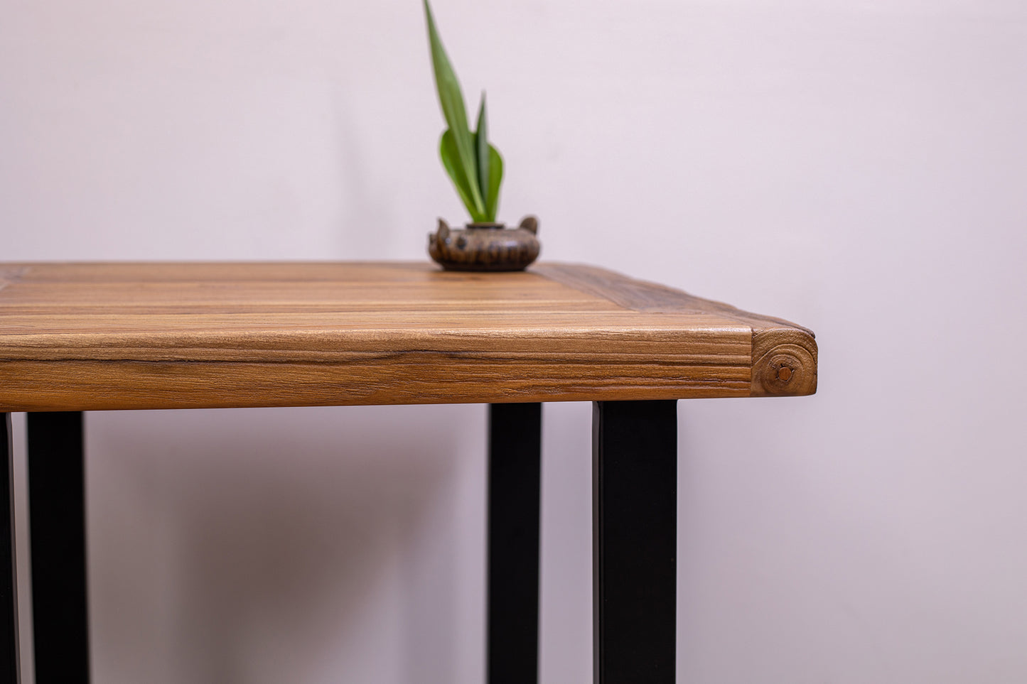 24x24" Teak Mission Edge Square Leg Side Table, Brushed-Textured Natural Finish