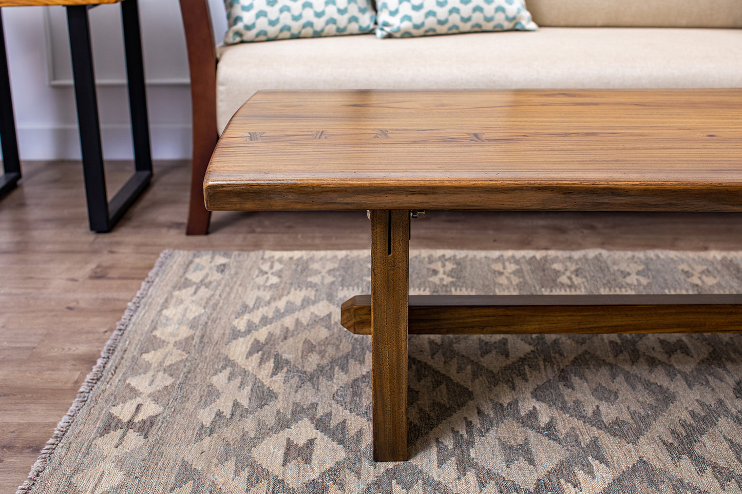 61x38" Teak Book-Matched Live Edge Coffee Table, Smooth Finish