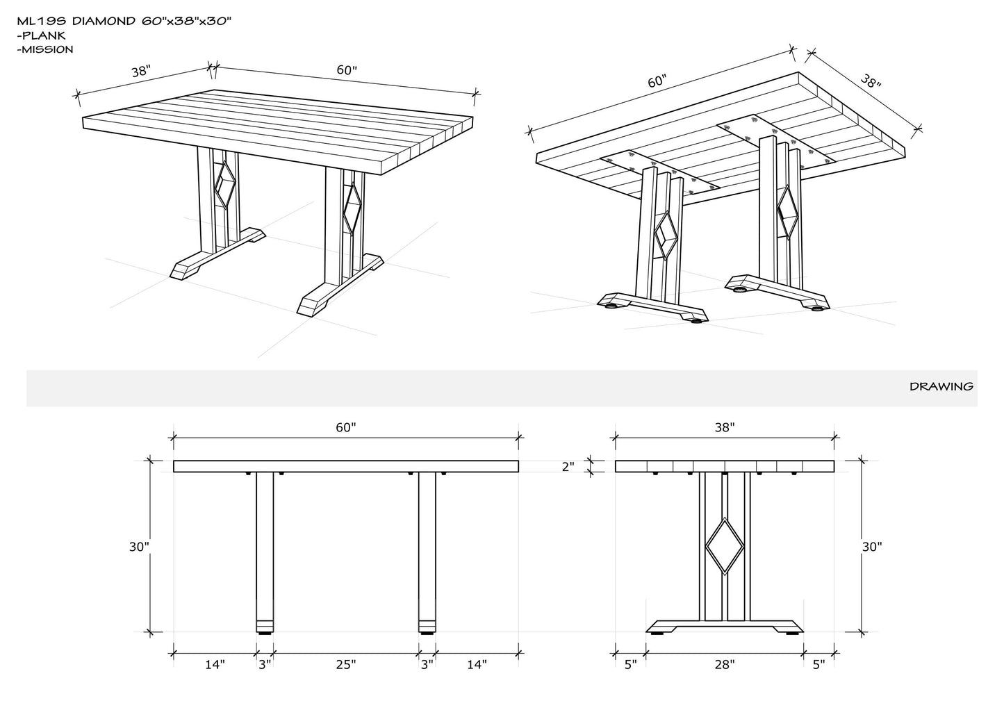 Solid Oak Table Top 60x38" Brushed Texture, Autumn Finish