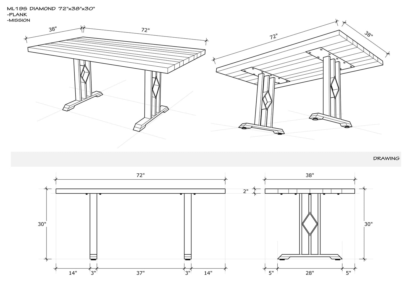 Solid Oak Table Top 72x38" Brushed Texture, Autumn Finish