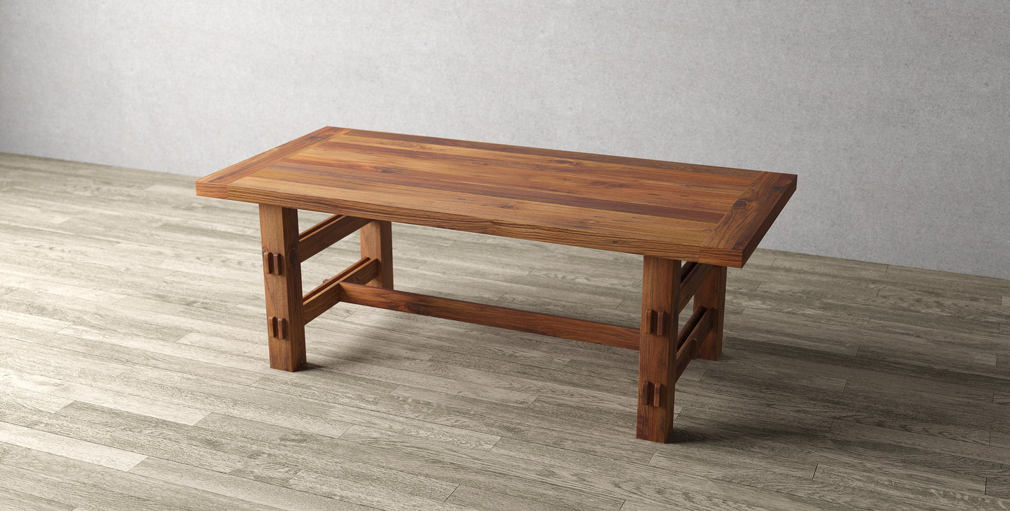 72x38" Tahoe Teak Dining Table, Smooth-Textured Natural Finish.