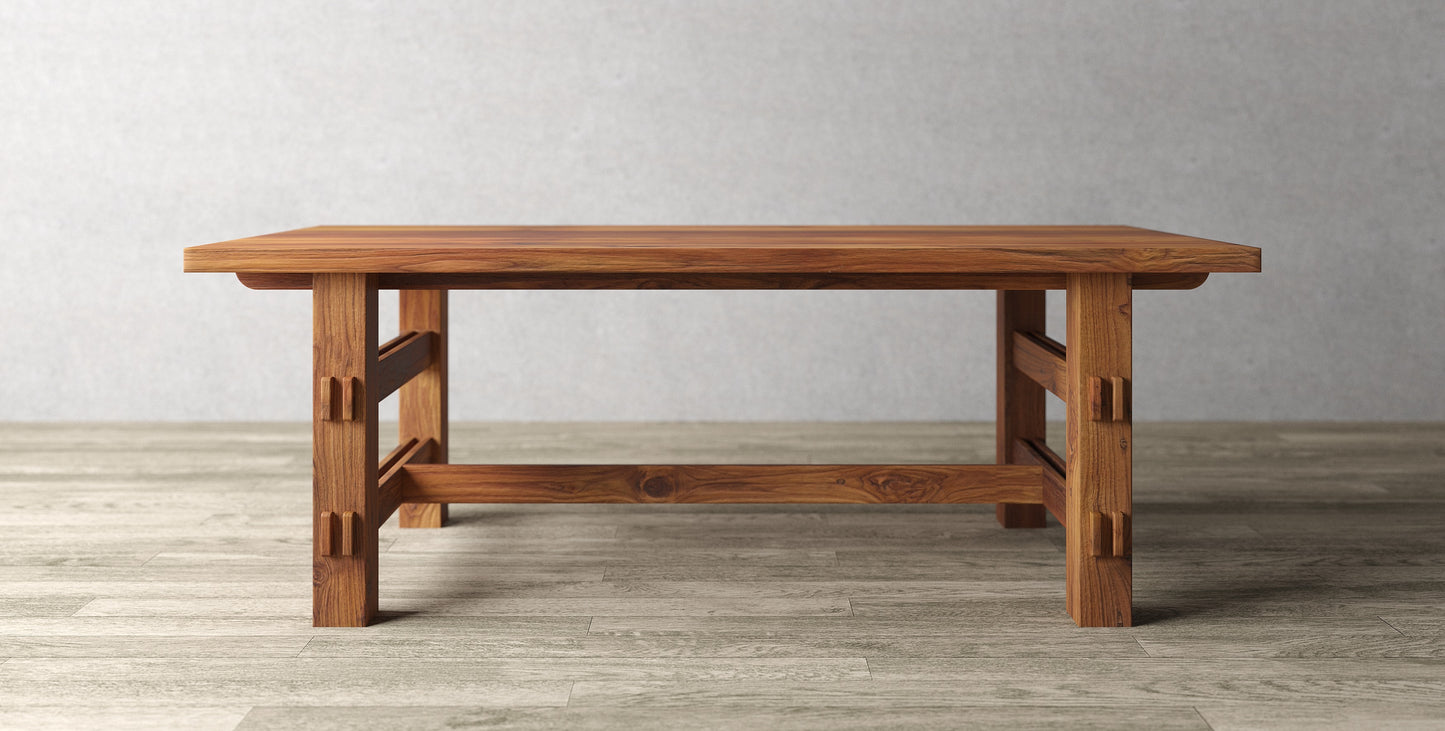 72x38" Tahoe Teak Dining Table, Smooth-Textured Natural Finish.