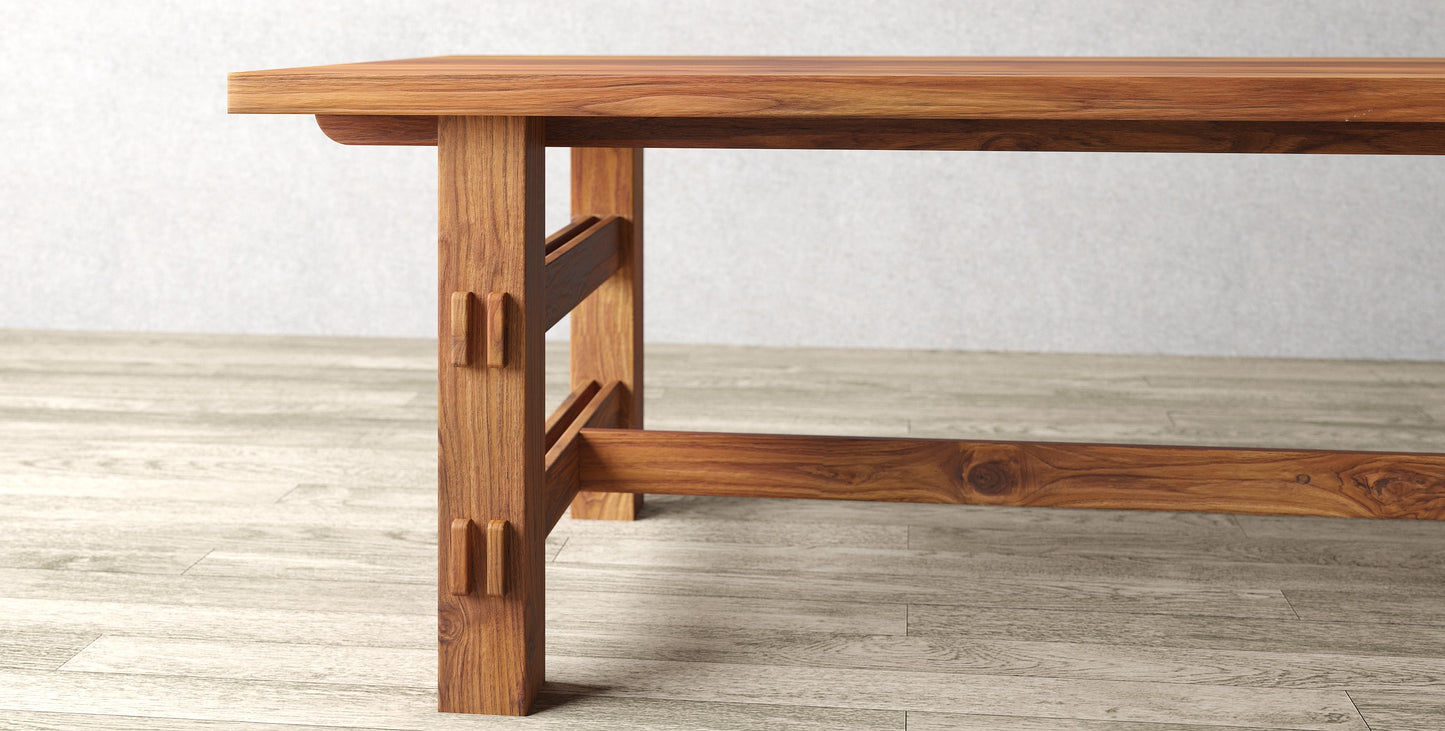 72x38" Tahoe Teak Dining Table, Smooth-Textured Natural Finish.