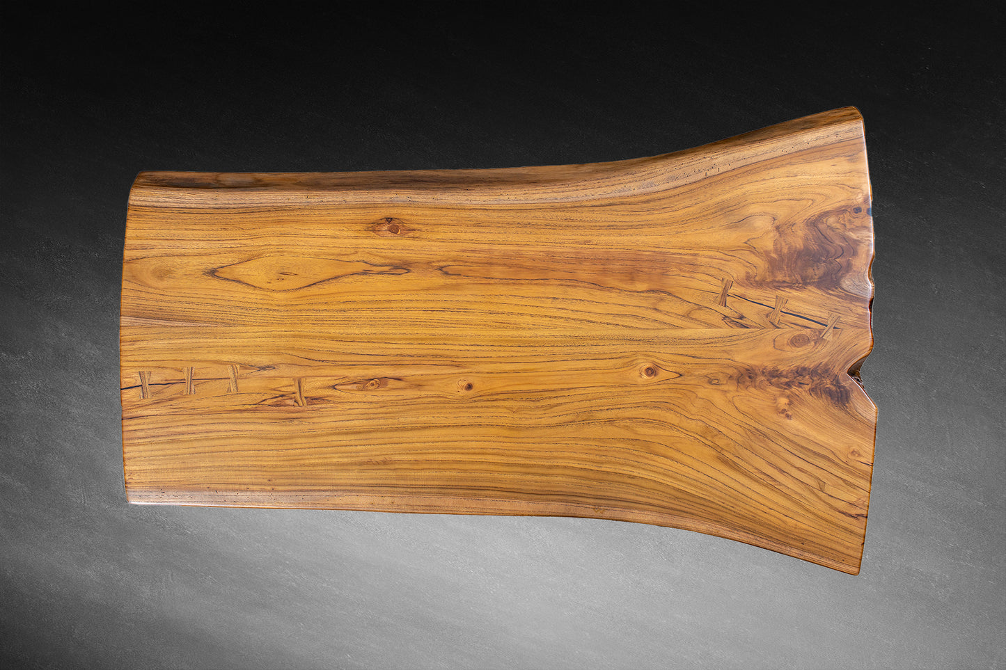 61x38" Teak Book-Matched Live Edge Coffee Table, Smooth Finish