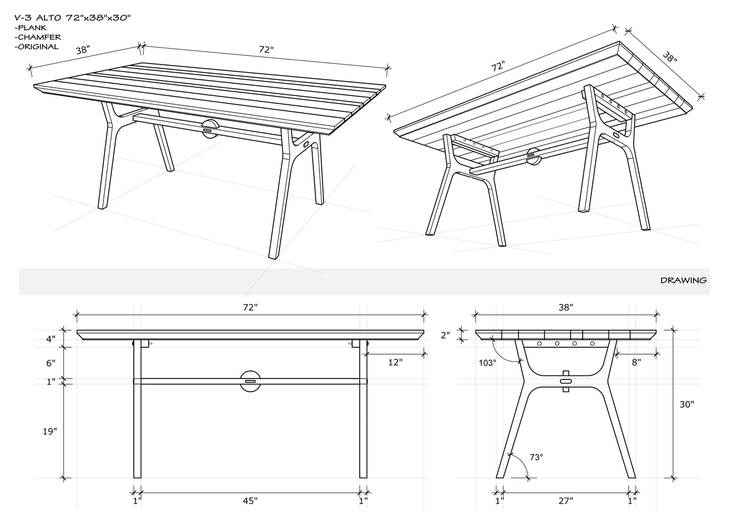 72x38" Alto Teak Dining Table, Smooth-Texture Anthracite Grey Finish