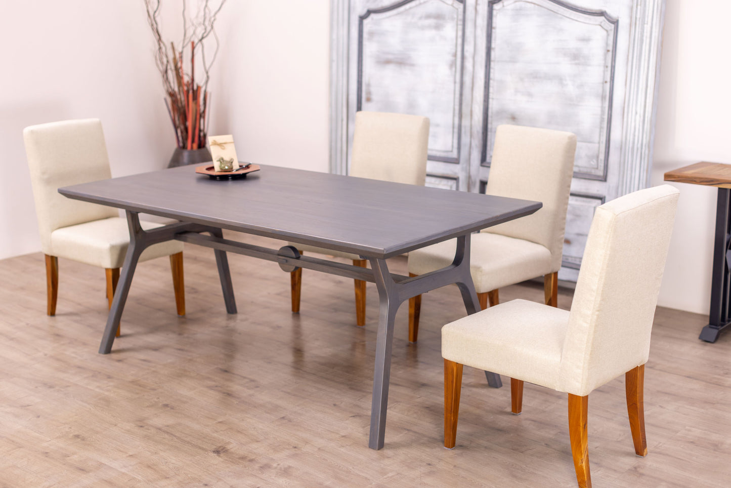72x38" Alto Teak Dining Table, Smooth-Texture Anthracite Grey Finish