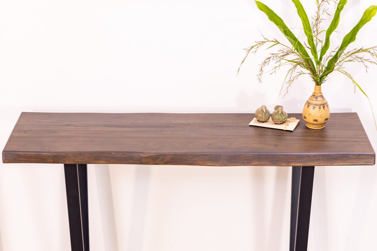 52x12" Teak Live Edge Console Table, Smooth-Texture Cocoa Finish