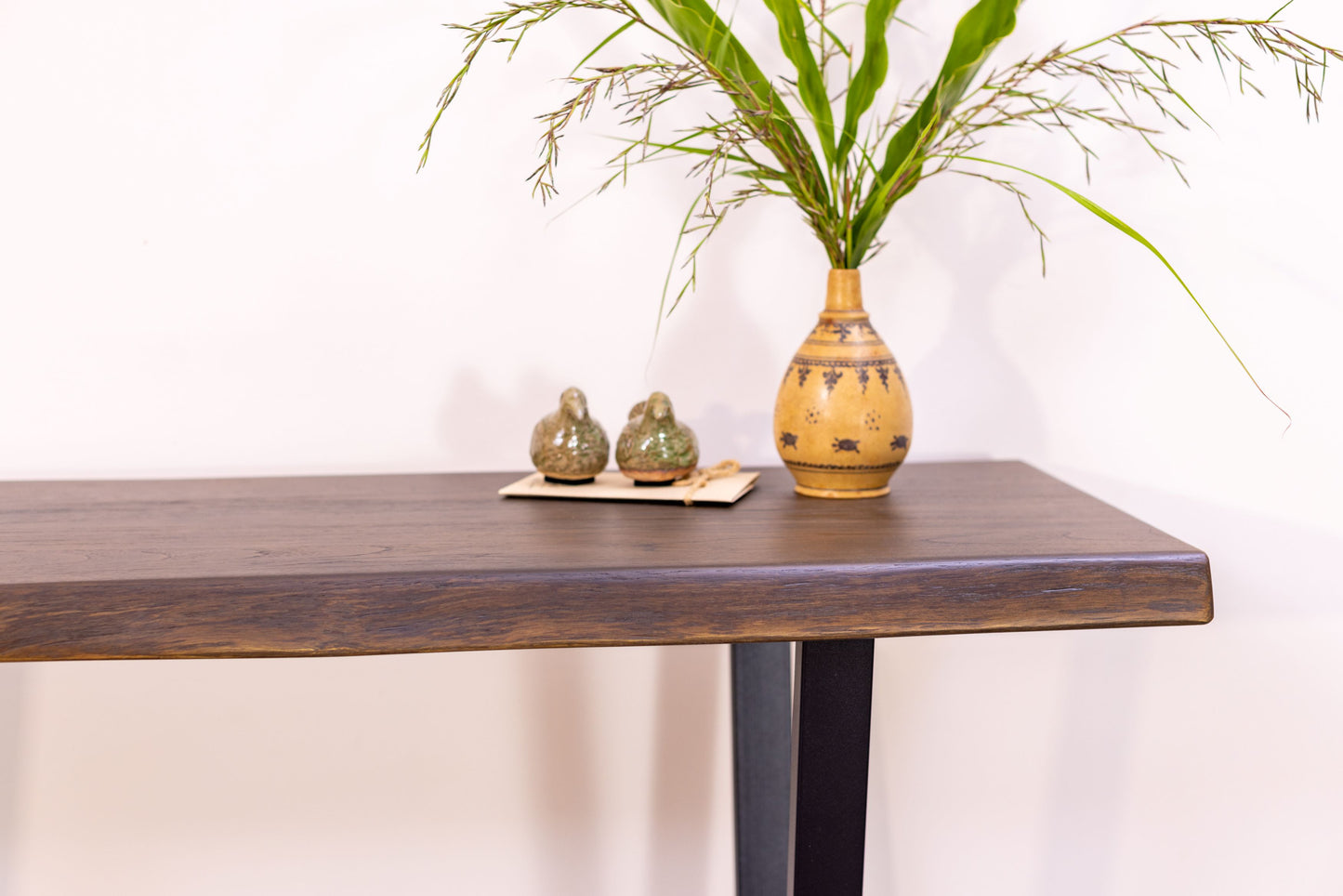 52x12" Teak Live Edge Console Table, Smooth-Texture Cocoa Finish