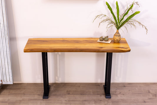 52x12" Teak Live Edge Console Table, Smooth-Texture Natural Finish