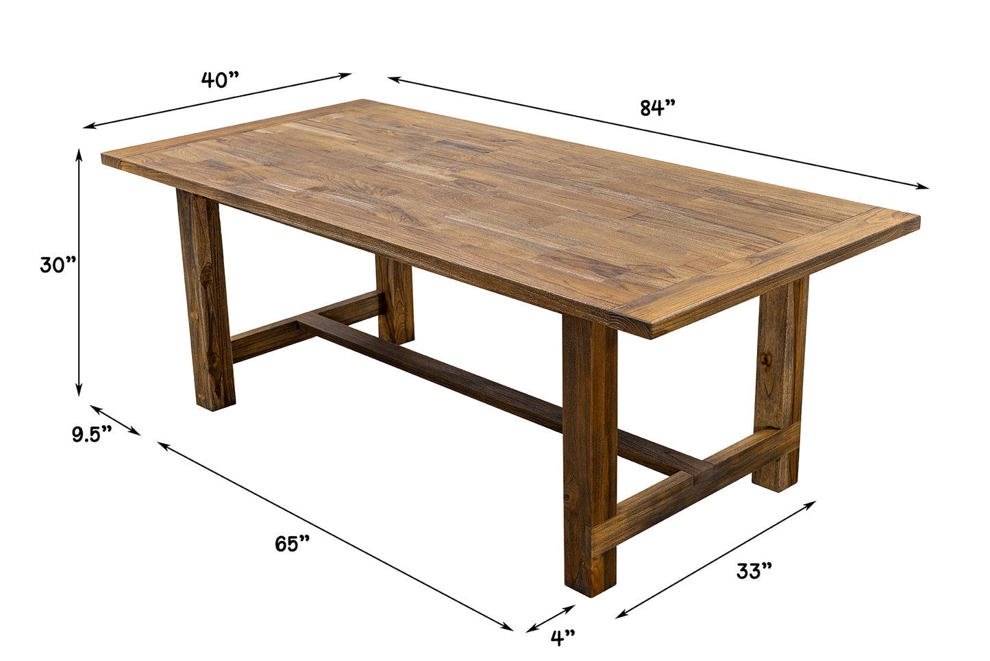 Finger-Jointed 84x40" Sonoma Solid Teak Dining Table, Brushed-Textured Autumn Finish