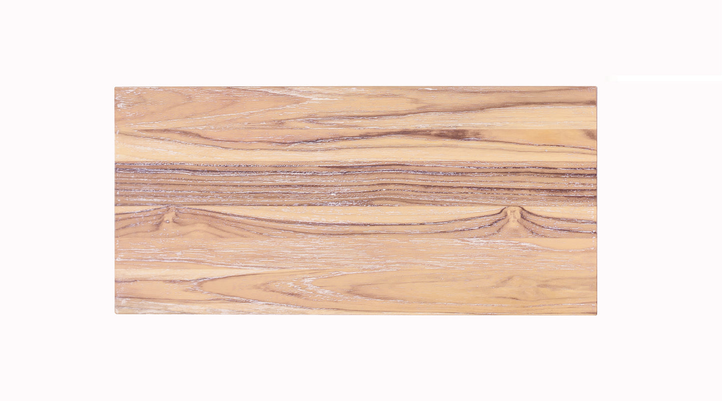 72x38" Teak Taos Dining Table, Smooth Texture Sun Bleached Finish.