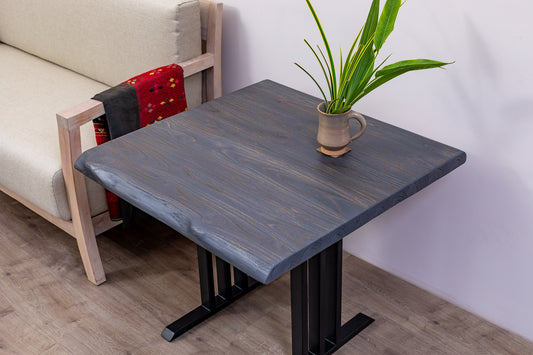 30x30" Teak Live Edge Side Table, Brushed-Texture Anthracite Gray Finish