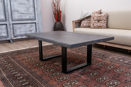 48x30" Teak Live Edge Coffee Table, Brushed-Texture Anthracite Grey Finish