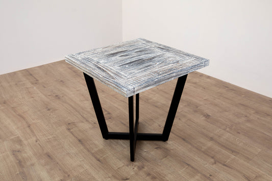 24x24" Teak Mission Edge Box Leg Side Table, Brushed-Texture Weathered Finish
