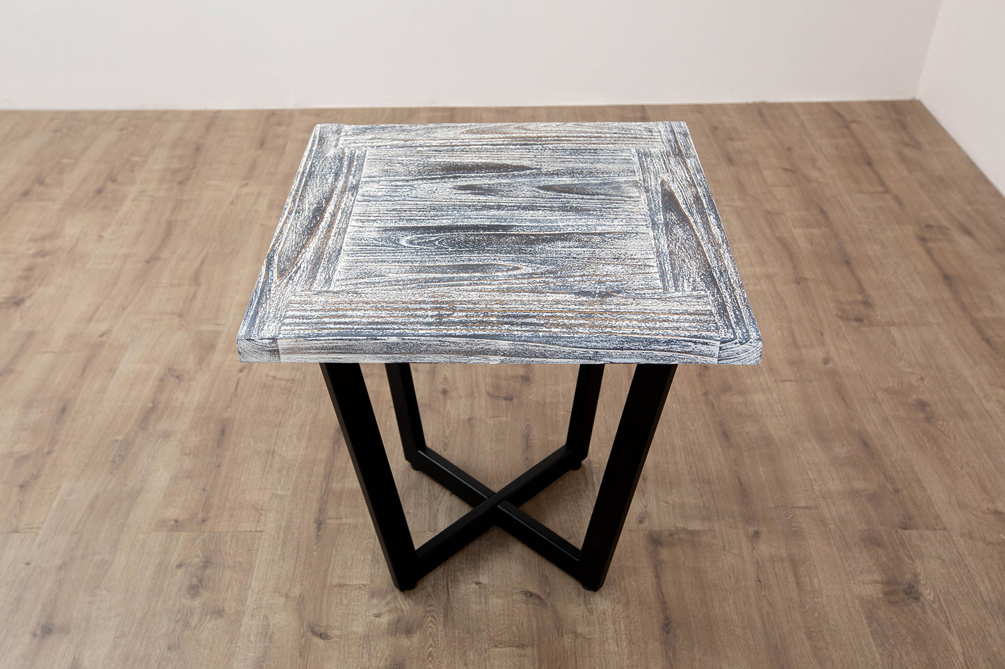 24x24" Teak Mission Edge Box Leg Side Table, Brushed-Texture Weathered Finish