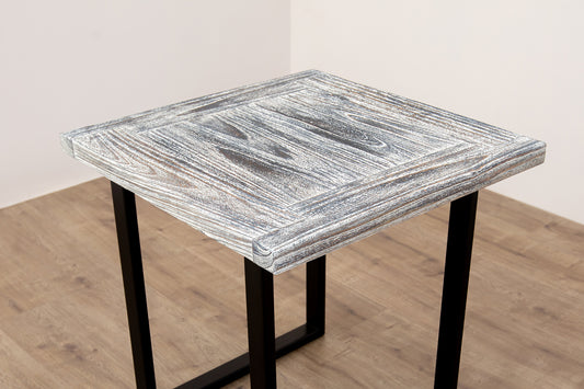 24x24" Teak Mission Edge Square Leg Side Table, Brushed-Textured Weathered Finish