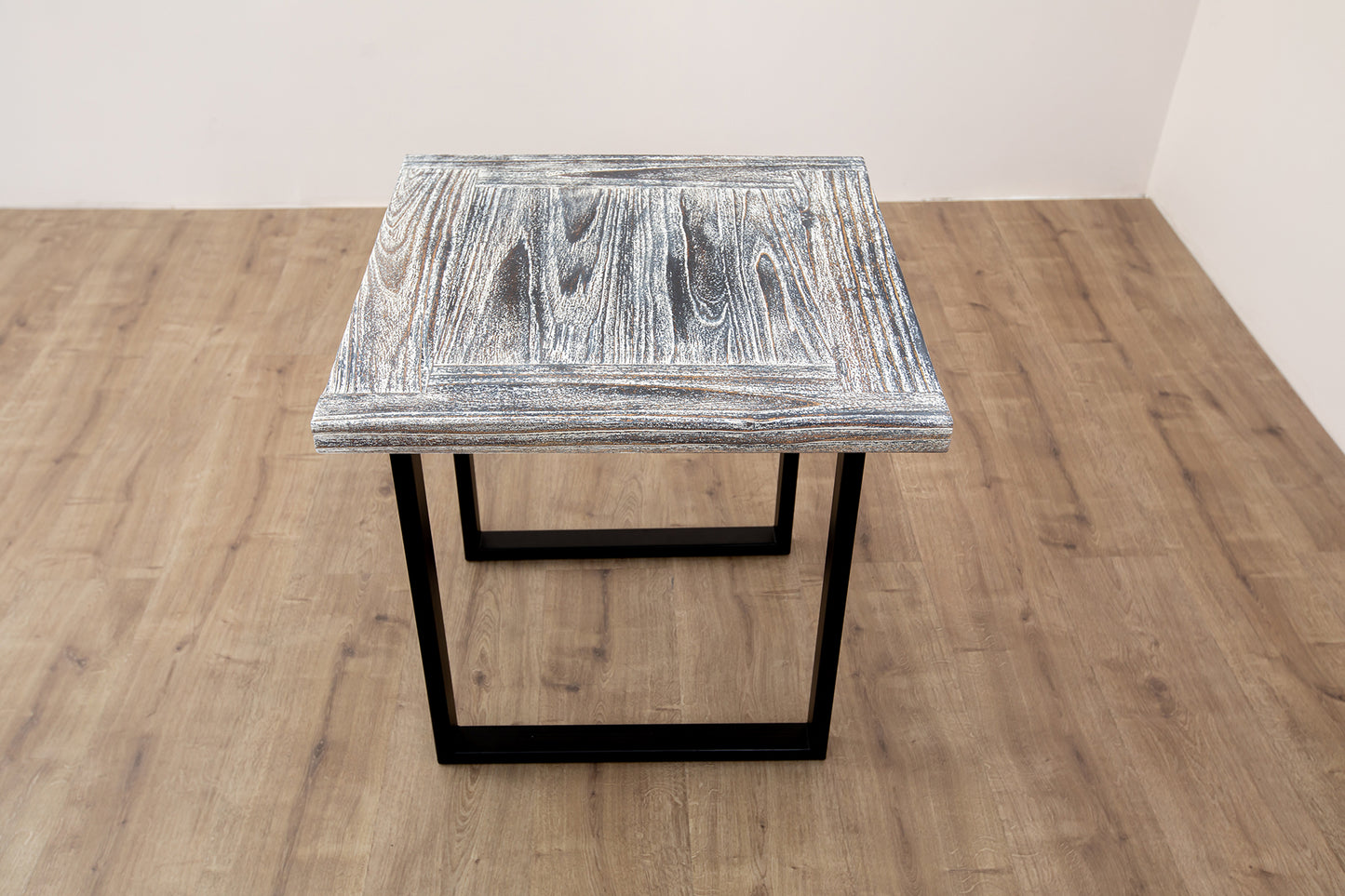 24x24" Teak Mission Edge Square Leg Side Table, Brushed-Textured Weathered Finish