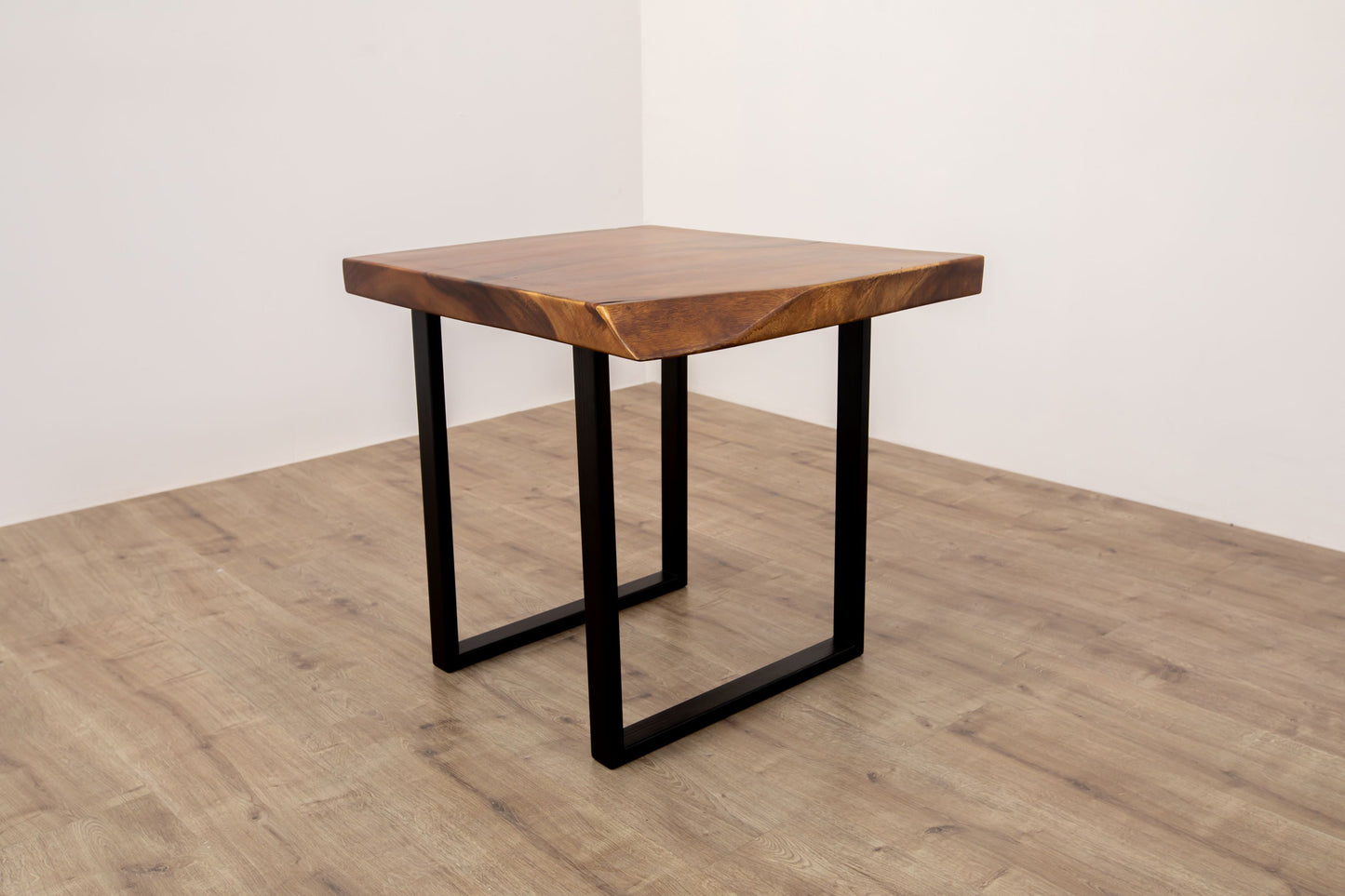 24x24" Acacia Live Edge Square Leg, Smooth-Texture Milk Chocolate Finish