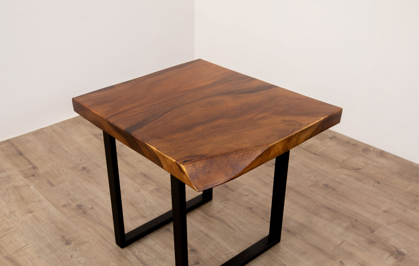 24x24" Acacia Live Edge Square Leg, Smooth-Texture Milk Chocolate Finish