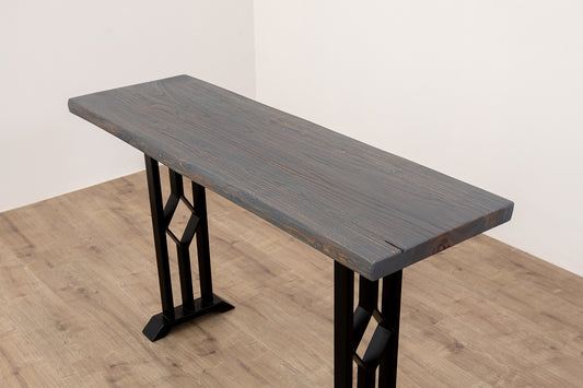 52x12" Teak Live Edge Console Table, Brushed-Texture Anthracite Grey Finish
