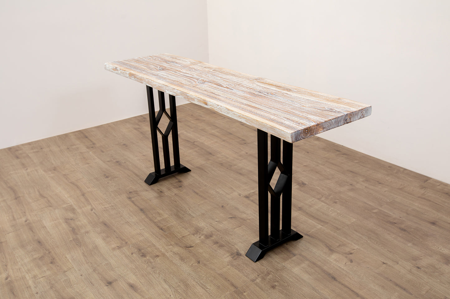 65x18" Teak Live Edge Console Table, Brushed-Texture Sun Bleached Finish