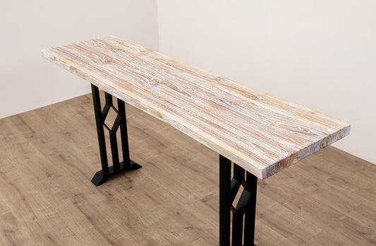 65x18" Teak Live Edge Console Table, Brushed-Texture Sun Bleached Finish