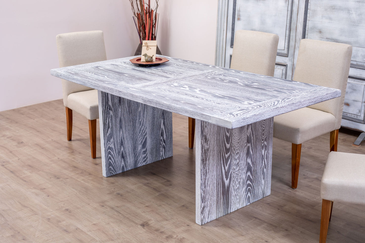 Solid Oak Table Top 84x40" Brushed Texture, Weathered Finish