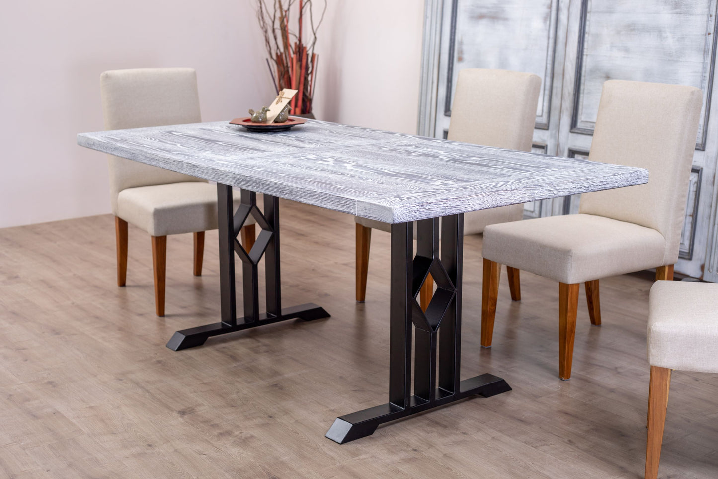 Solid Oak Table Top 84x40" Brushed Texture, Weathered Finish