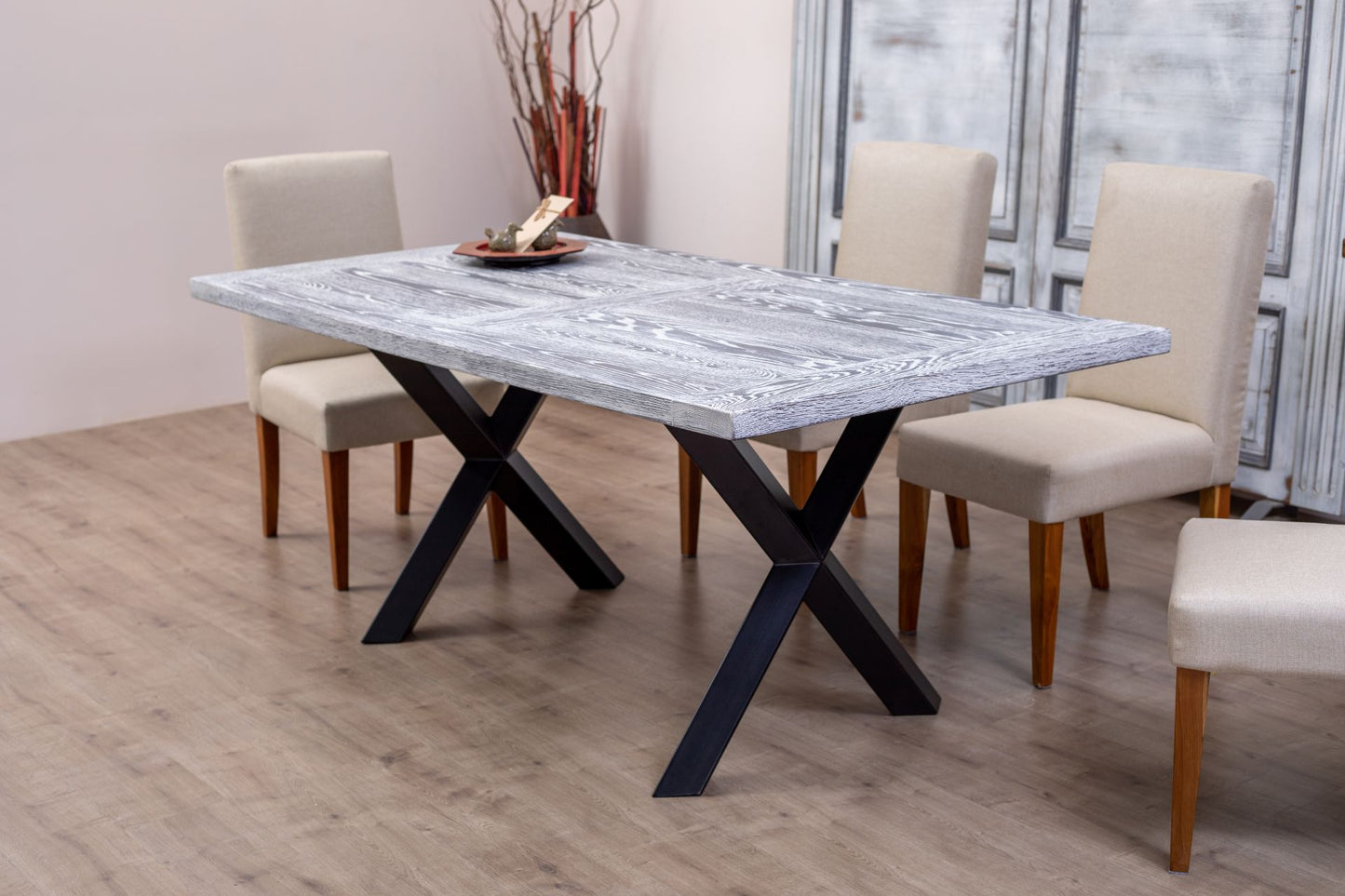 Solid Oak Table Top 84x40" Brushed Texture, Weathered Finish