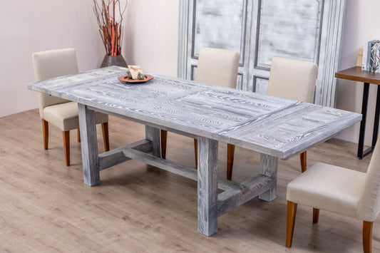 72x38"/104" Sonoma Teak Extension Dining Table, Brushed-Textured Sun Bleached Finish.