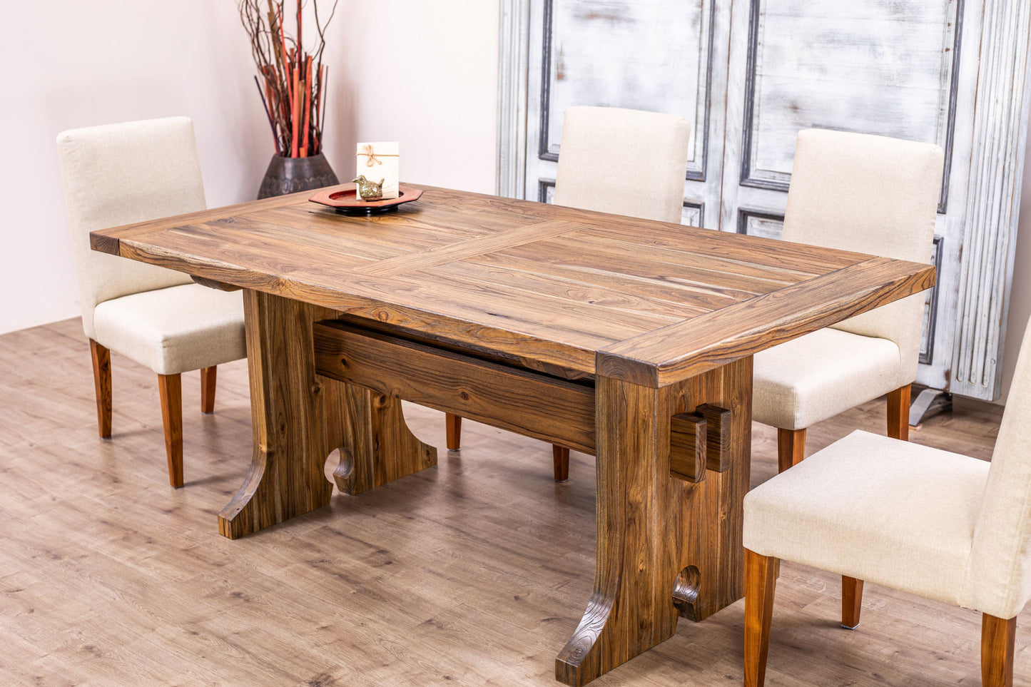 72x38" Cheyenne Teak Dining Table, Brushed-Textured Autumn Finish.
