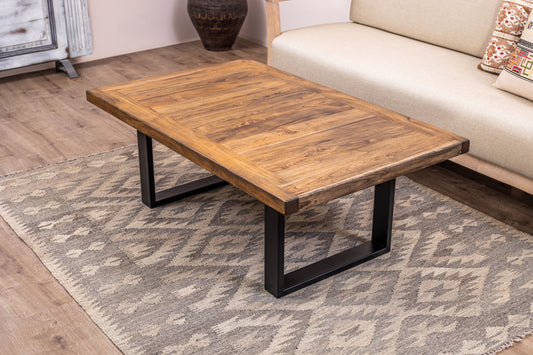 48x30" Teak Mission Edge Coffee Table, Brushed-Texture Autumn Finish