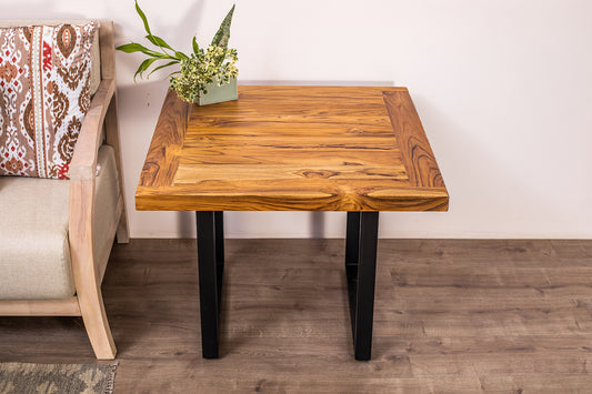 30x30" Teak Mission Edge Side Table, Brushed-Texture Natural Finish
