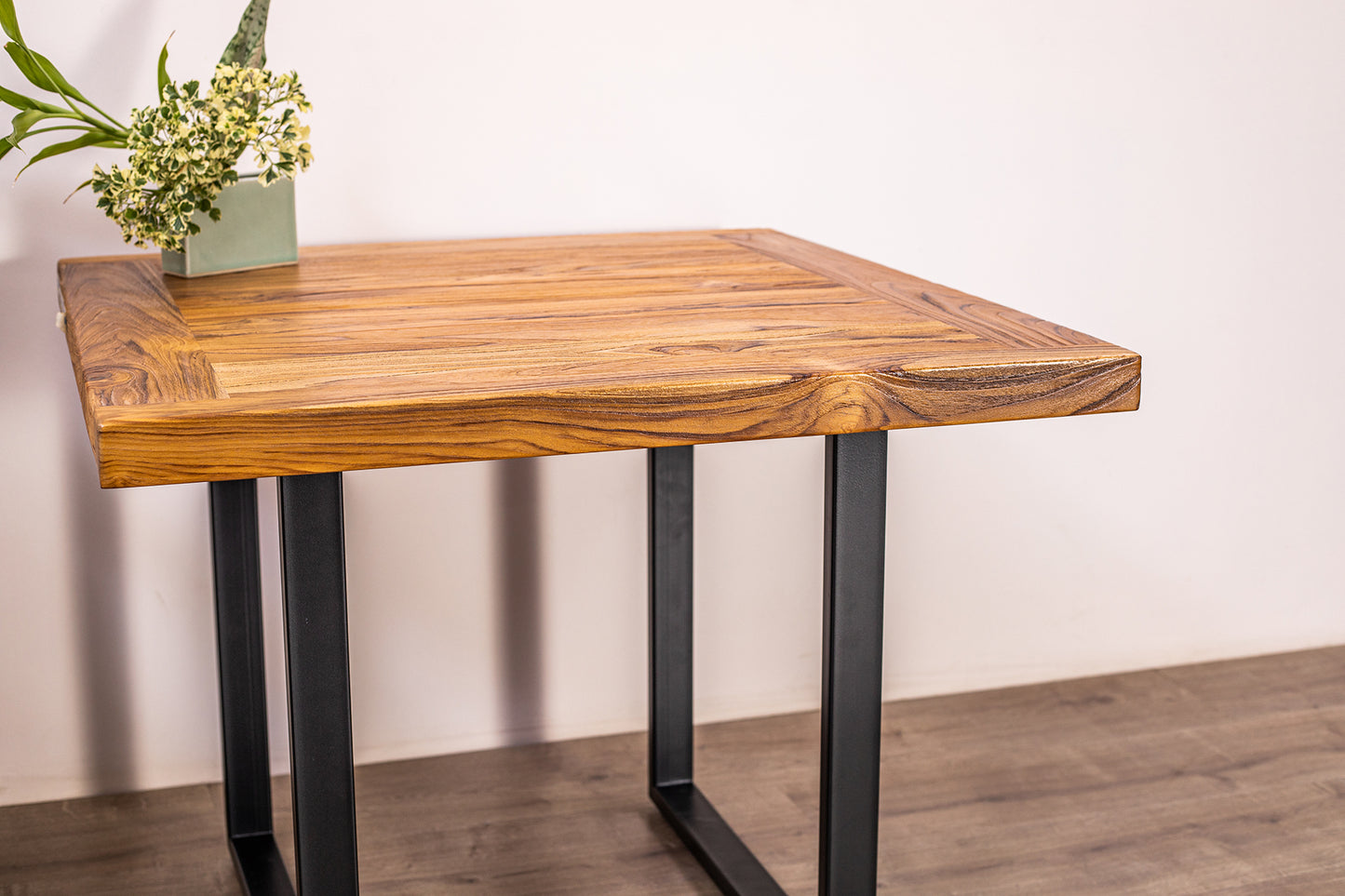 30x30" Teak Mission Edge Side Table, Brushed-Texture Natural Finish