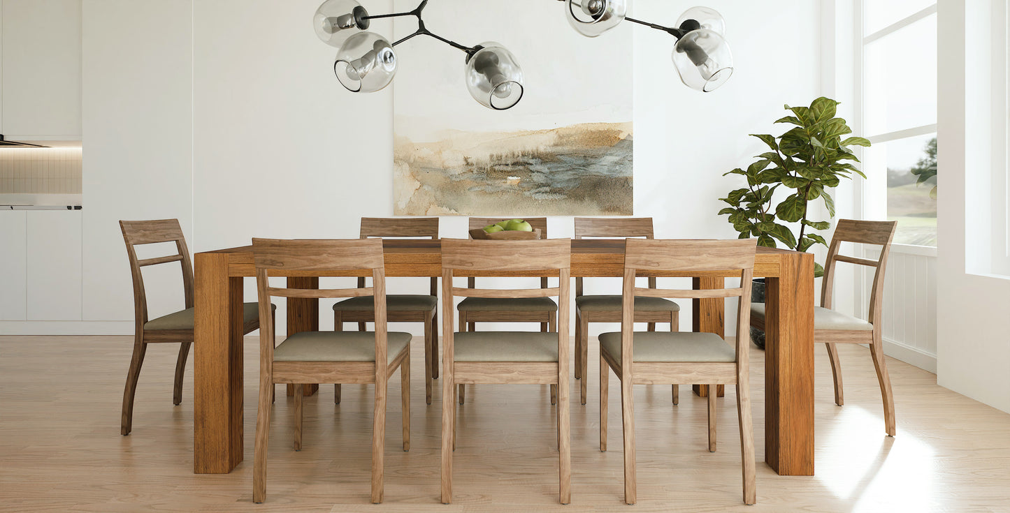 84x40" Teak La Jolla Dining Table, Brushed-textured Natural finish
