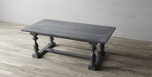 84x40" Teak Stowe Dining Table, Smooth Anthracite Grey Finish