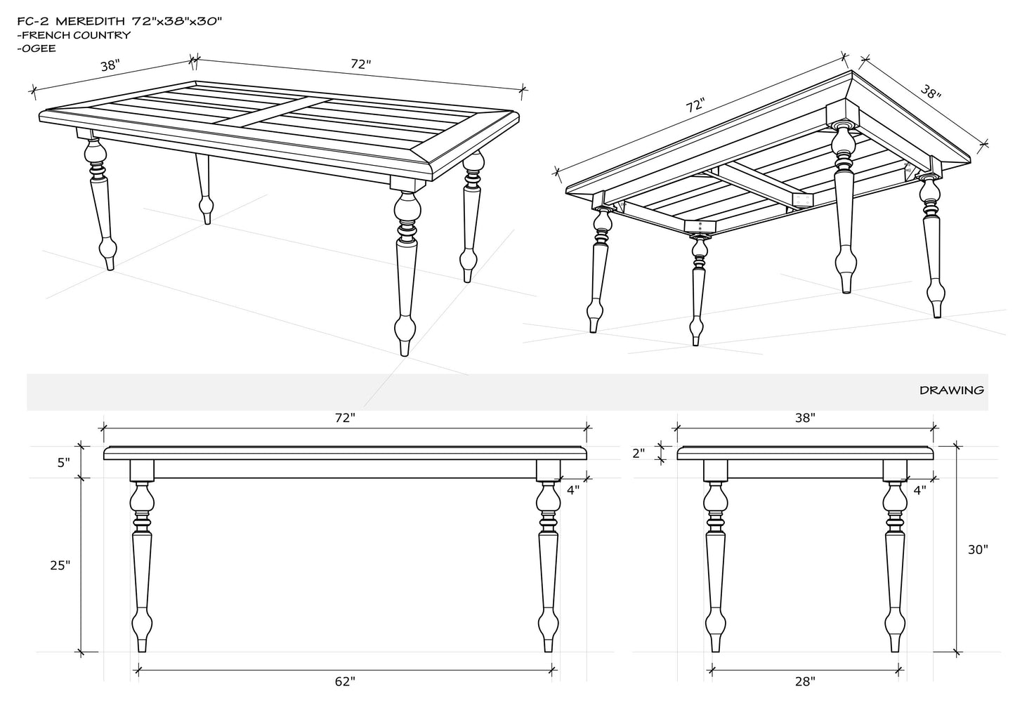 72x38" Oak Merideth Dining Table, Brushed-Texture Autumn Finish