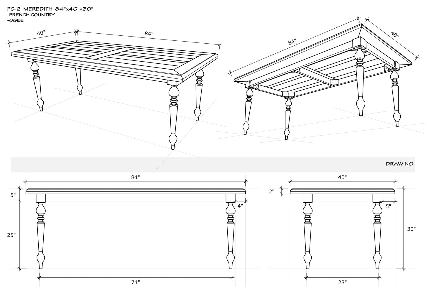 84x40" Oak Merideth Dining Table, Brushed-Texture Cocoa Finish