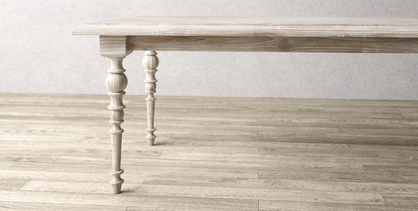 84x40" Rohoboth Teak Dining Table, Brushed-Textured Sun-Bleach Finish