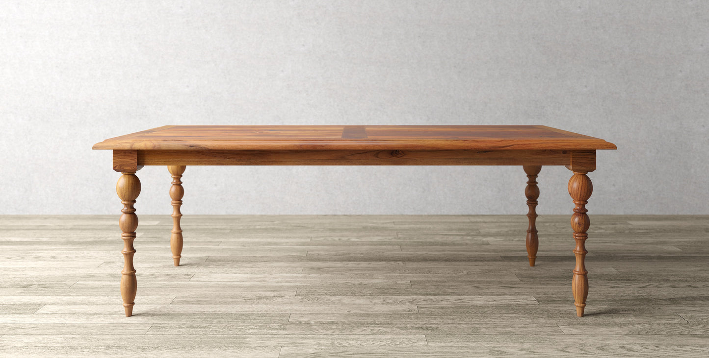 84x40" Galena Teak Dining Table, Smooth-Textured Natural Finish.
