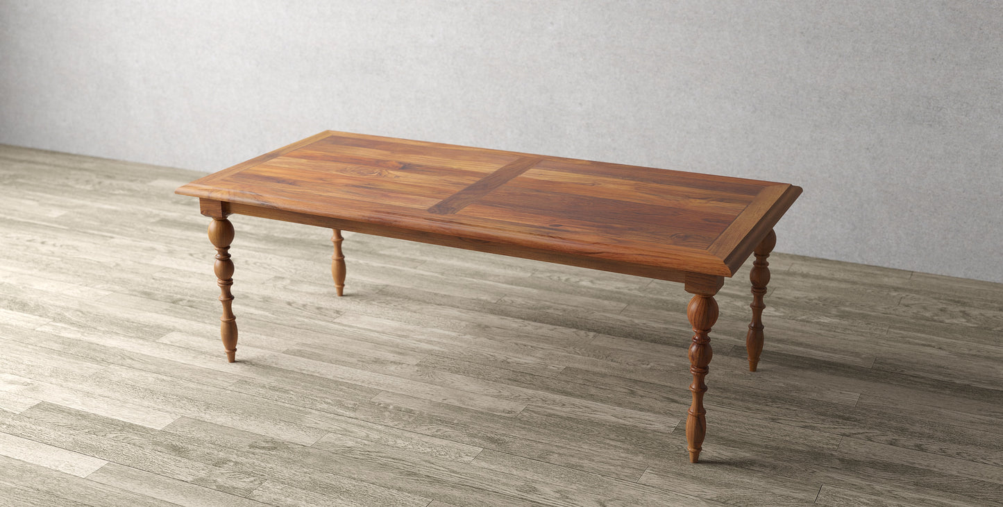 84x40" Galena Teak Dining Table, Smooth-Textured Natural Finish.