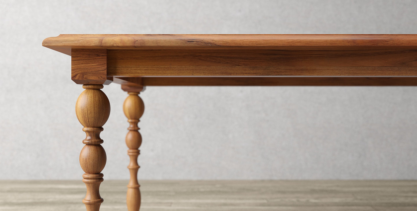 84x40" Galena Teak Dining Table, Smooth-Textured Natural Finish.
