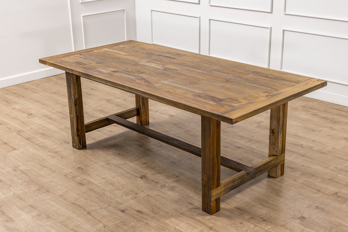 Finger-Jointed 84x40" Sonoma Solid Teak Dining Table, Brushed-Textured Autumn Finish