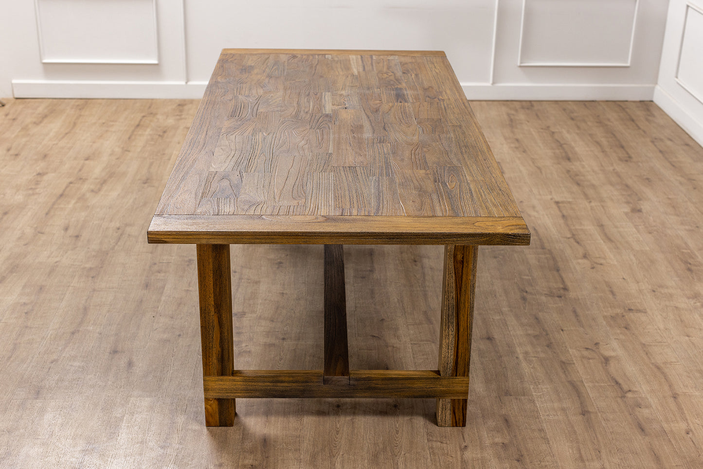 Finger-Jointed 84x40" Sonoma Solid Teak Dining Table, Brushed-Textured Autumn Finish