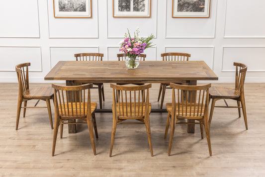 Finger-Jointed 84x40" Sonoma Solid Teak Dining Table, Brushed-Textured Autumn Finish