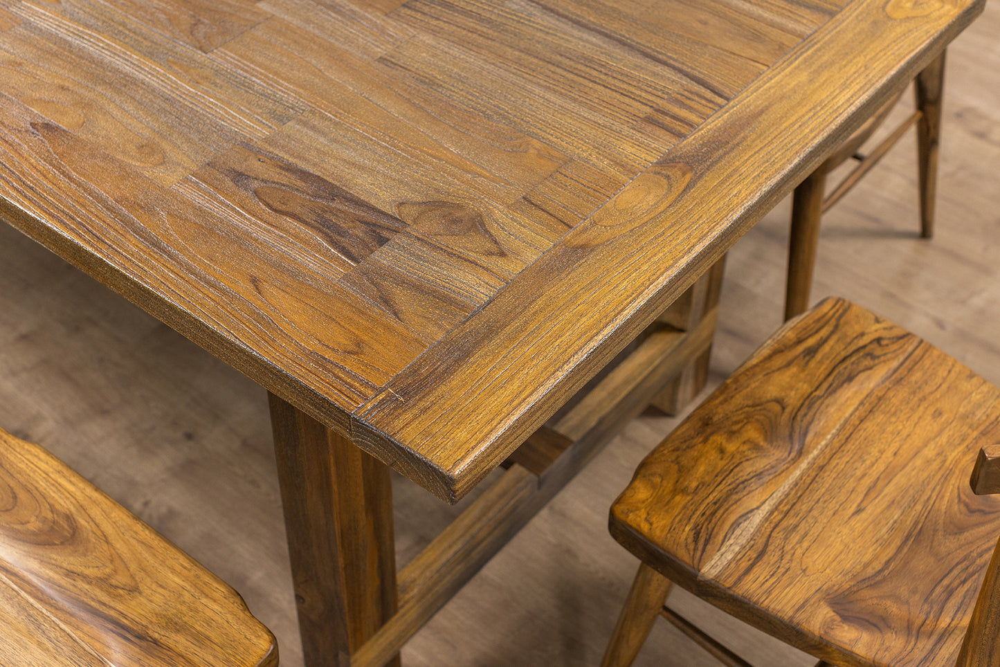 Finger-Jointed 84x40" Sonoma Solid Teak Dining Table, Brushed-Textured Autumn Finish