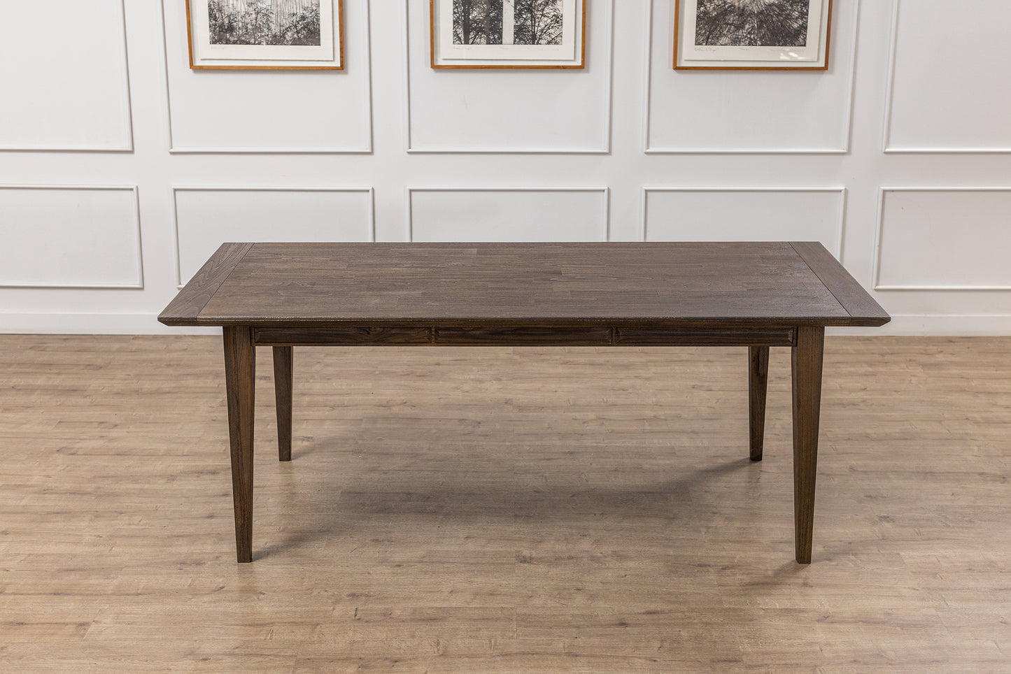 Finger-Jointed 84x40" Solvang Solid Teak Dining Table, Brushed-Textured Cocoa Finish